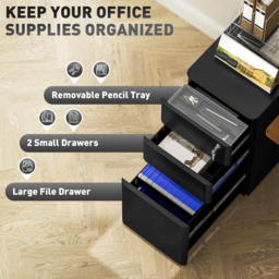 Vinsetto 3-Drawer Steel Filing Cabinet with Lock - Black - thumbnail 4
