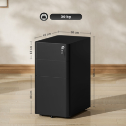 Vinsetto 3-Drawer Steel Filing Cabinet with Lock - Black - thumbnail 3
