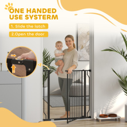 PawHut Extra Wide Dog Gate, with Door Pressure, for Doorways, Hallways, Staircases - Black - thumbnail 5