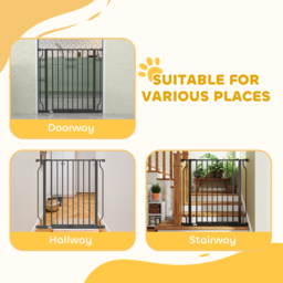 PawHut Extra Wide Dog Gate, with Door Pressure, for Doorways, Hallways, Staircases - Black - thumbnail 7