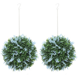 HOMCOM Set of 2 Artificial Plant Topiary Balls, UV-protected Fake Decorative Plants, Blue - thumbnail 1