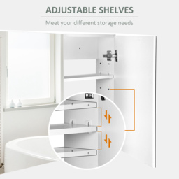 HOMCOM Bathroom Mirror with Storage, 2 Adjustable Shelves, Cushioned Door, Noiseless, for Bedroom & Vanity, White - Aosom UK - thumbnail 5