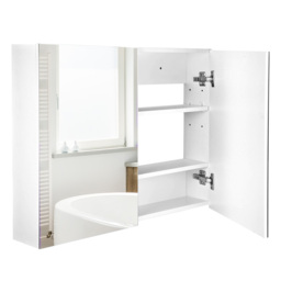 HOMCOM Bathroom Mirror with Storage, 2 Adjustable Shelves, Cushioned Door, Noiseless, for Bedroom & Vanity, White - Aosom UK