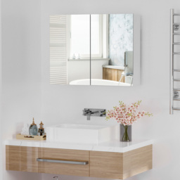 HOMCOM Bathroom Mirror with Storage, 2 Adjustable Shelves, Cushioned Door, Noiseless, for Bedroom & Vanity, White - Aosom UK - thumbnail 2