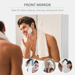HOMCOM Bathroom Mirror with Storage, 2 Adjustable Shelves, Cushioned Door, Noiseless, for Bedroom & Vanity, White - Aosom UK - thumbnail 6
