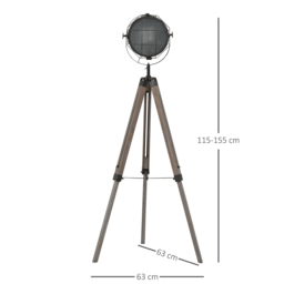 HOMCOM Tripod Floor Lamp: Industrial Vintage Spotlight with Wooden Legs for Living Room & Bedroom, E27 Base - Aosom UK - thumbnail 3