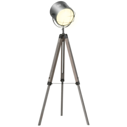 HOMCOM Tripod Floor Lamp: Industrial Vintage Spotlight with Wooden Legs for Living Room & Bedroom, E27 Base - Aosom UK - thumbnail 1