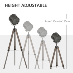 HOMCOM Tripod Floor Lamp: Industrial Vintage Spotlight with Wooden Legs for Living Room & Bedroom, E27 Base - Aosom UK - thumbnail 4