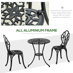 Outsunny Garden Bistro Set, Aluminium Garden Table and Chairs with Umbrella Hole for Balcony, Black - Aosom UK - thumbnail 5