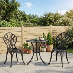 Outsunny Garden Bistro Set, Aluminium Garden Table and Chairs with Umbrella Hole for Balcony, Black - Aosom UK - thumbnail 2