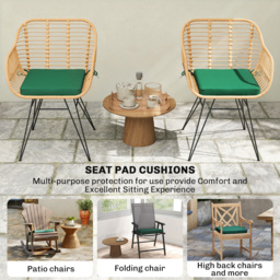 Outsunny Set of 6 Chair Cushion Seat Pads Dining Chair w/ Straps, Indoor Outdoor Removable Tie On Garden Patio, Green - thumbnail 6