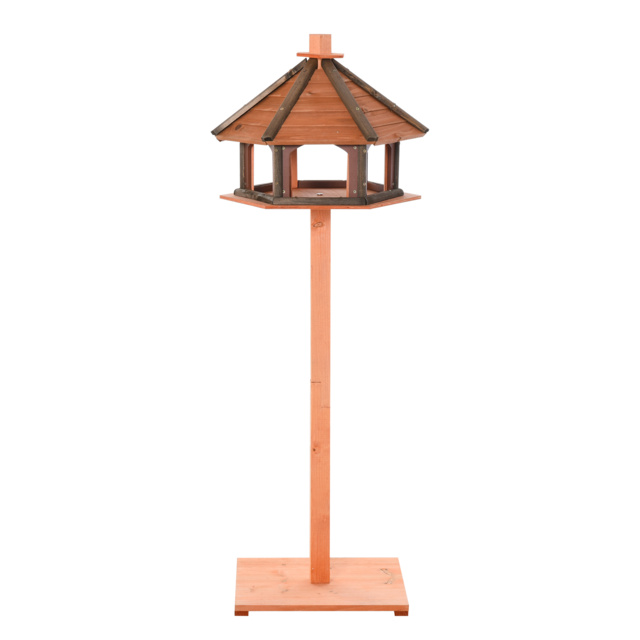 PawHut Wooden Bird Feeder Bird Table Bird House Playstand with Water-resistant Roof 130cm for Outside Use Brown - image 1