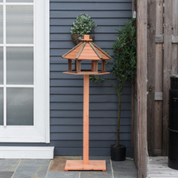 PawHut Wooden Bird Feeder Bird Table Bird House Playstand with Water-resistant Roof 130cm for Outside Use Brown - thumbnail 7
