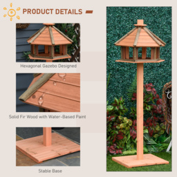 PawHut Wooden Bird Feeder Bird Table Bird House Playstand with Water-resistant Roof 130cm for Outside Use Brown - thumbnail 5
