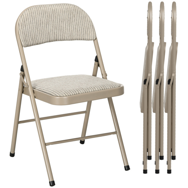 HOMCOM Linen-Look Set of Four Cushioned Folding Chairs - Beige - image 1