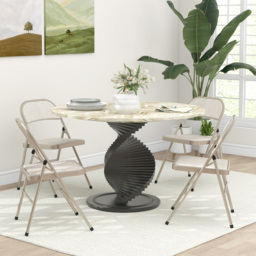 HOMCOM Linen-Look Set of Four Cushioned Folding Chairs - Beige - thumbnail 2