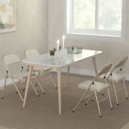 HOMCOM Linen-Look Set of Four Cushioned Folding Chairs - Beige - thumbnail 8