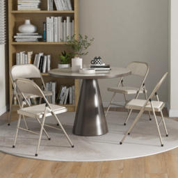 HOMCOM Linen-Look Set of Four Cushioned Folding Chairs - Beige - thumbnail 7