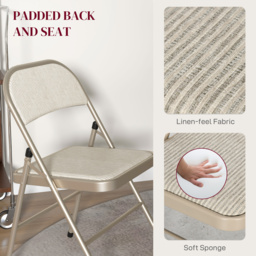 HOMCOM Linen-Look Set of Four Cushioned Folding Chairs - Beige - thumbnail 4