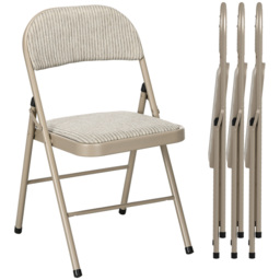 HOMCOM Linen-Look Set of Four Cushioned Folding Chairs - Beige - thumbnail 1