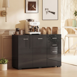 HOMCOM Sideboard, Modern Storage Cabinet with 2 Drawers, 3 Doors and Adjustable Shelves, High Gloss Black - thumbnail 9