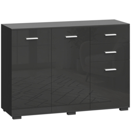 HOMCOM Sideboard, Modern Storage Cabinet with 2 Drawers, 3 Doors and Adjustable Shelves, High Gloss Black - thumbnail 1
