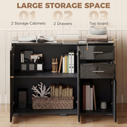 HOMCOM Sideboard, Modern Storage Cabinet with 2 Drawers, 3 Doors and Adjustable Shelves, High Gloss Black - thumbnail 4