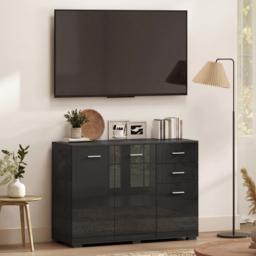 HOMCOM Sideboard, Modern Storage Cabinet with 2 Drawers, 3 Doors and Adjustable Shelves, High Gloss Black - thumbnail 8