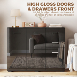HOMCOM Sideboard, Modern Storage Cabinet with 2 Drawers, 3 Doors and Adjustable Shelves, High Gloss Black - thumbnail 6