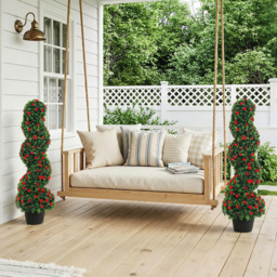 HOMCOM Artificial Rose Spiral Topiary Tree Set of 2, Indoor Outdoor Fake Plants with 630 Leaves, 90cm - thumbnail 8