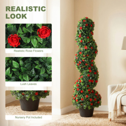 HOMCOM Artificial Rose Spiral Topiary Tree Set of 2, Indoor Outdoor Fake Plants with 630 Leaves, 90cm - thumbnail 4