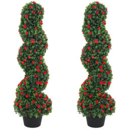 HOMCOM Artificial Rose Spiral Topiary Tree Set of 2, Indoor Outdoor Fake Plants with 630 Leaves, 90cm - thumbnail 1