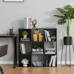 HOMCOM 3-tier 9 Cubes Storage Unit Particle Board Cabinet Bookcase Organiser Home Office Shelves Black - Aosom UK - thumbnail 2