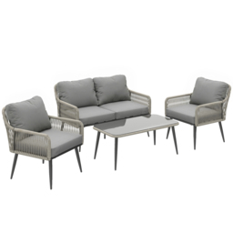 Outsunny Rattan Garden Furniture Set, 4 Piece Outdoor Patio Furniture with Tempered Glass Table and Chairs, Indoor Balcony Conservatory Set - thumbnail 1