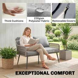 Outsunny Rattan Garden Furniture Set, 4 Piece Outdoor Patio Furniture with Tempered Glass Table and Chairs, Indoor Balcony Conservatory Set - thumbnail 5