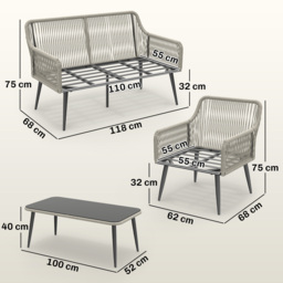 Outsunny Rattan Garden Furniture Set, 4 Piece Outdoor Patio Furniture with Tempered Glass Table and Chairs, Indoor Balcony Conservatory Set - thumbnail 3