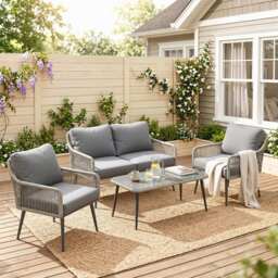 Outsunny Rattan Garden Furniture Set, 4 Piece Outdoor Patio Furniture with Tempered Glass Table and Chairs, Indoor Balcony Conservatory Set - thumbnail 2