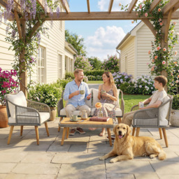 Outsunny 4 Piece Rattan Garden Furniture Set with Loveseat, Armchairs, Wood Table, Wicker Patio Conversation Set, Cream White - thumbnail 9