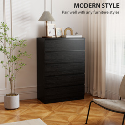 HOMCOM Chest of Drawers, 5 Drawer Dresser, Modern Storage Cabinet with 5 Drawers, for Bedroom, Living Room, Black - thumbnail 5