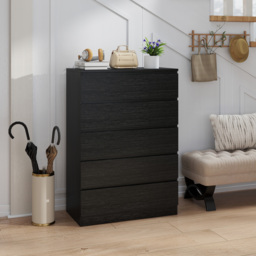HOMCOM Chest of Drawers, 5 Drawer Dresser, Modern Storage Cabinet with 5 Drawers, for Bedroom, Living Room, Black - thumbnail 2
