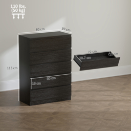 HOMCOM Chest of Drawers, 5 Drawer Dresser, Modern Storage Cabinet with 5 Drawers, for Bedroom, Living Room, Black - thumbnail 3
