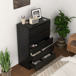 HOMCOM Chest of Drawers, 5 Drawer Dresser, Modern Storage Cabinet with 5 Drawers, for Bedroom, Living Room, Black - thumbnail 8