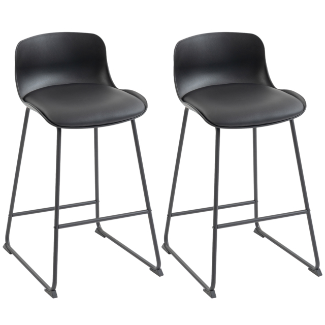 HOMCOM Modern Bar Stools Set of 2, PU Leather Barstools, Counter Height Kitchen Chairs for Breakfast Bars, Dining Room, Black - image 1
