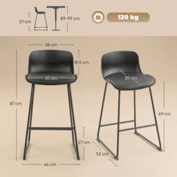 HOMCOM Modern Bar Stools Set of 2, PU Leather Barstools, Counter Height Kitchen Chairs for Breakfast Bars, Dining Room, Black - thumbnail 3