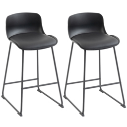 HOMCOM Modern Bar Stools Set of 2, PU Leather Barstools, Counter Height Kitchen Chairs for Breakfast Bars, Dining Room, Black - thumbnail 1