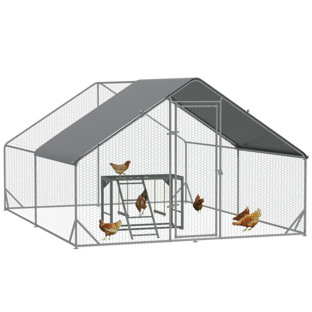 PawHut Walk In Chicken Run with Chicken Activity Shelf and Cover, 3 x 4 x 2m - image 1