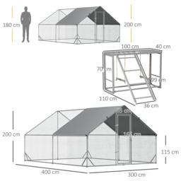PawHut Walk In Chicken Run with Chicken Activity Shelf and Cover, 3 x 4 x 2m - thumbnail 3