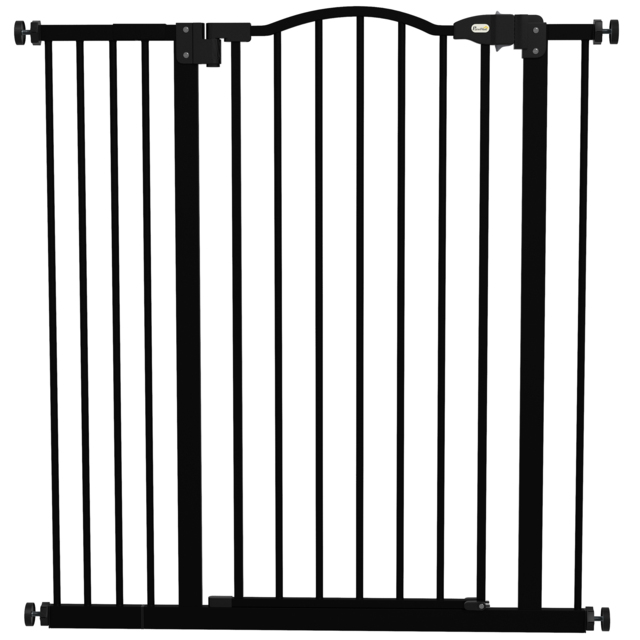 PawHut Adjustable Safety Barrier, Metal Pet Gate with Auto-Lock & No-Drill Installation, for Doorways & Stairways, 74-94cm, Black - Aosom UK - image 1