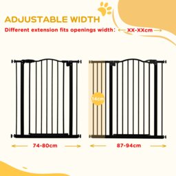 PawHut Adjustable Safety Barrier, Metal Pet Gate with Auto-Lock & No-Drill Installation, for Doorways & Stairways, 74-94cm, Black - Aosom UK - thumbnail 8