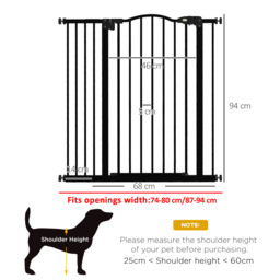 PawHut Adjustable Safety Barrier, Metal Pet Gate with Auto-Lock & No-Drill Installation, for Doorways & Stairways, 74-94cm, Black - Aosom UK - thumbnail 3